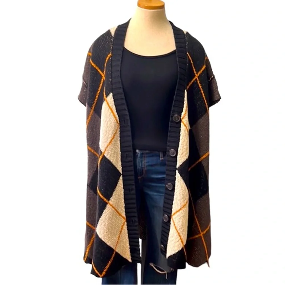 Free People Argyle Swing Chunky Knit Cardigan Dress, Medium - Picture 6 of 16